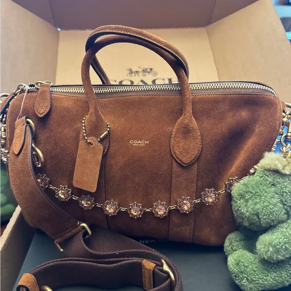Coach Suede Satchel in Rich Chestnut Brown with Gold Hardware - Picture 2 of 12
